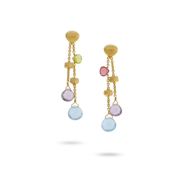 Marco Bicego 18k Yellow Gold Paradise Three Strand Mixed Gemstone Drop Earrings