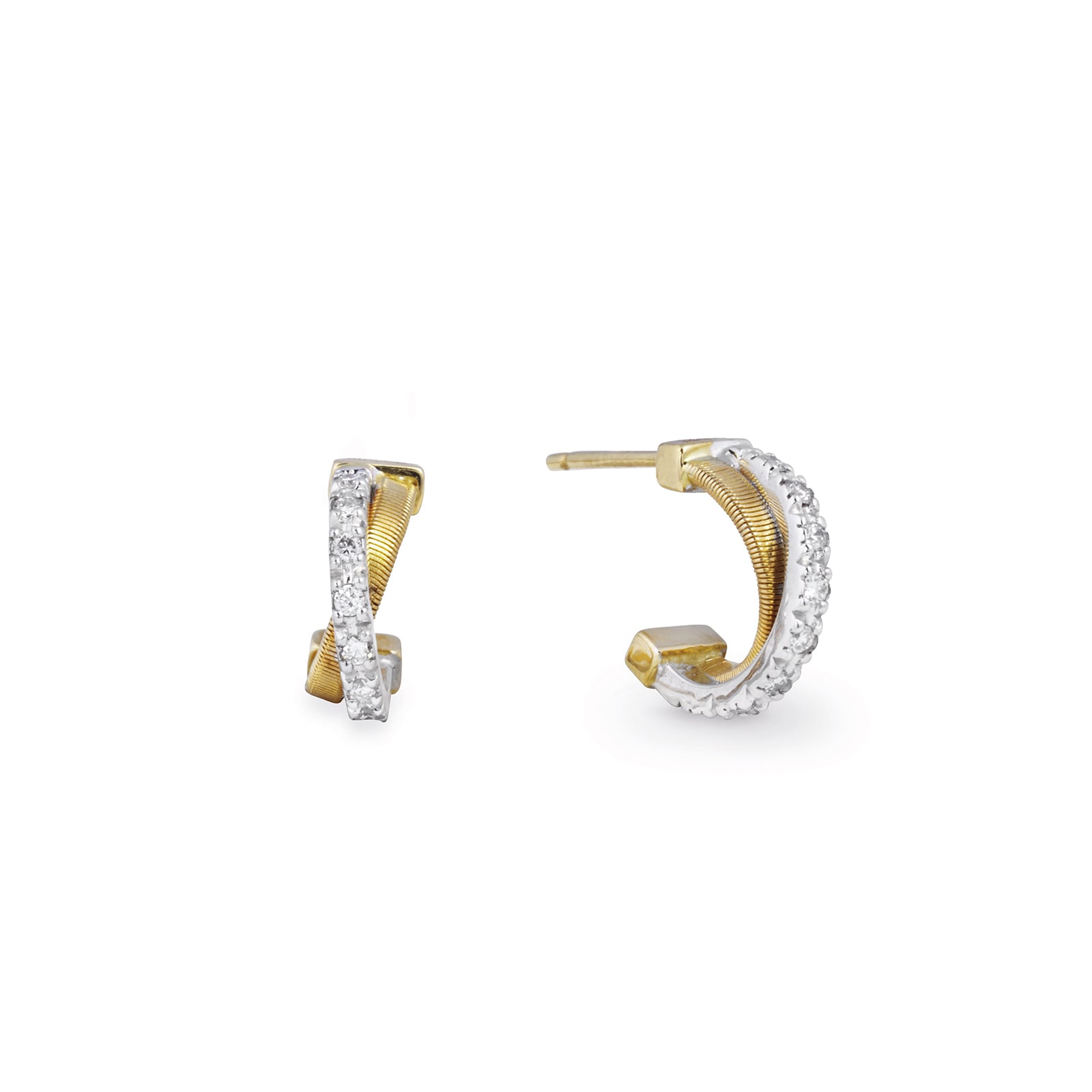 Marco Bicego 18k Yellow and White Gold 0.09cttw Diamond Crossover Ribbed Hoop Earrings Marco Bicego 18k Yellow and White Gold 0.09cttw Diamond Crossover Ribbed Hoop Earrings