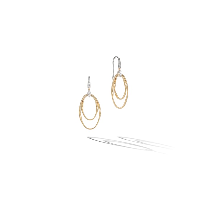 Marco Bicego 18k Yellow and White Gold 0.08cttw Diamond Double Twisted Oval Drop Earrings