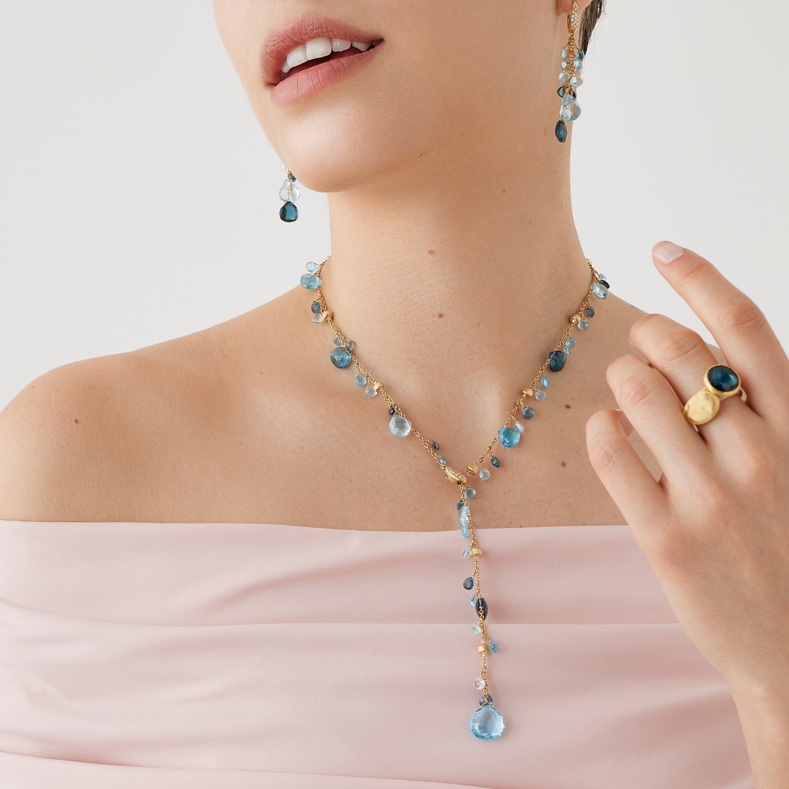 Marco Bicego 18ct Yellow Gold Paradise Blue Topaz Lariat Necklace Marco Bicego 18ct Yellow Gold Paradise Blue Topaz Lariat Necklace