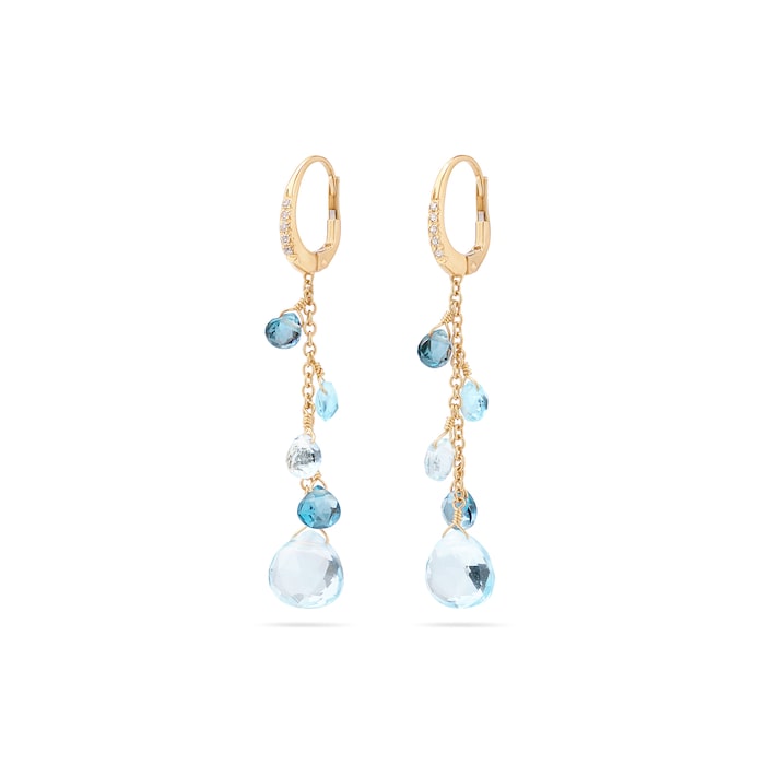 Marco Bicego 18ct Yellow Gold Paradise Blue Topaz & Diamond Single Strand Earrings