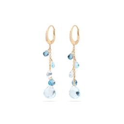 37550649 - 18ct Yellow Gold Paradise Blue Topaz & Diamond Single Strand Earrings