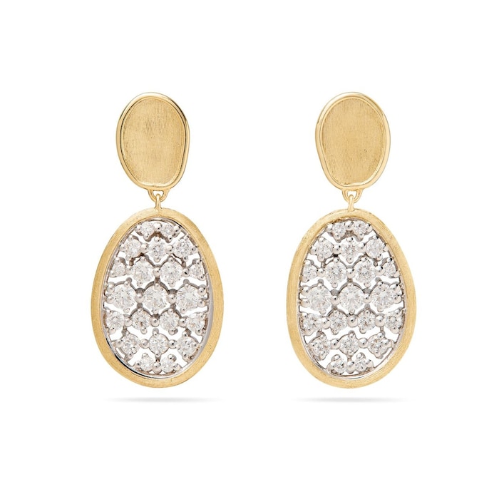Marco Bicego 18K Yellow Gold Lunaria Double Drop Pave Diamond Earrings