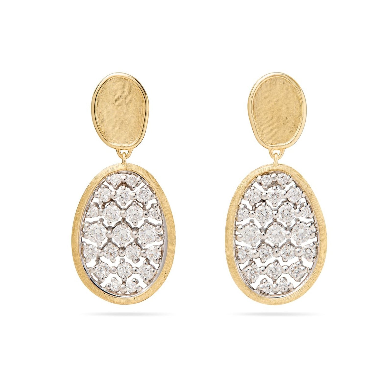 Marco Bicego 18K Yellow Gold Lunaria Double Drop Pave Diamond Earrings