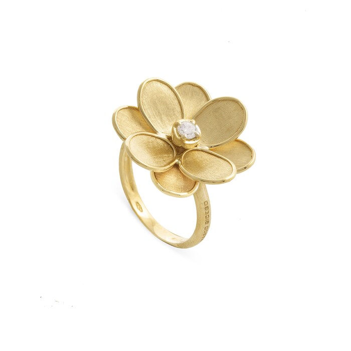 Marco Bicego 18K Yellow Gold 0.08ctw Diamond Flower Ring - Size 7