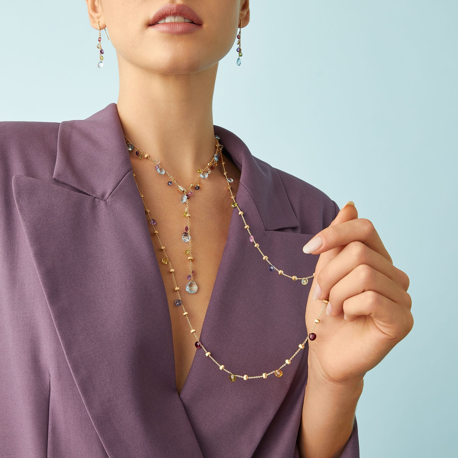 Marco Bicego 18K Yellow Gold Paradise 0.01ctw Diamond Mixed Gemstone Necklace