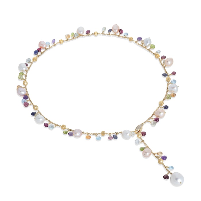 Marco Bicego 18K Yellow Gold Paradise 0.01ctw Diamond Mixed Gemstone & Pearl Necklace