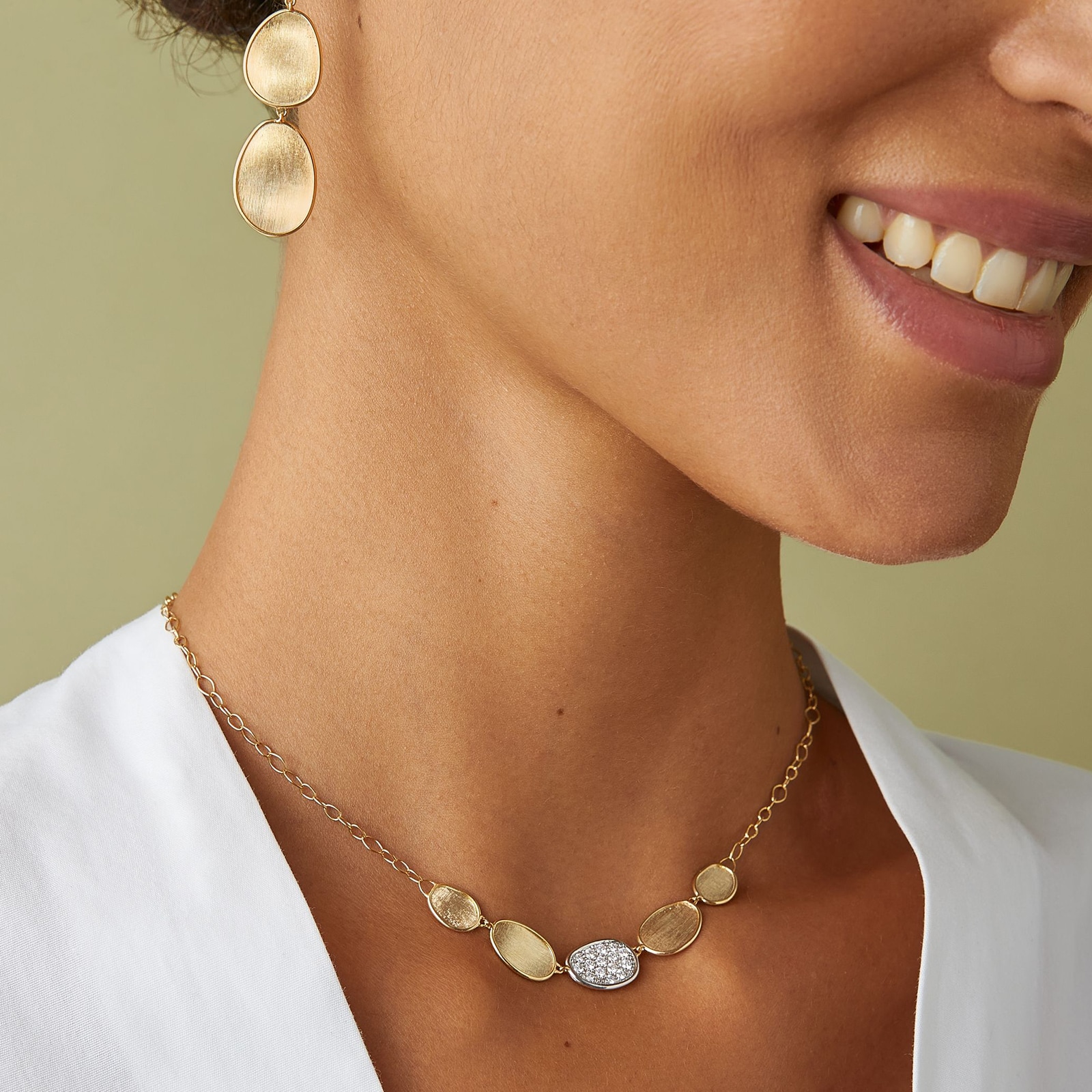 Marco Bicego 18K Yellow Gold Lunaria 0.28ctw Diamond Petal Necklace