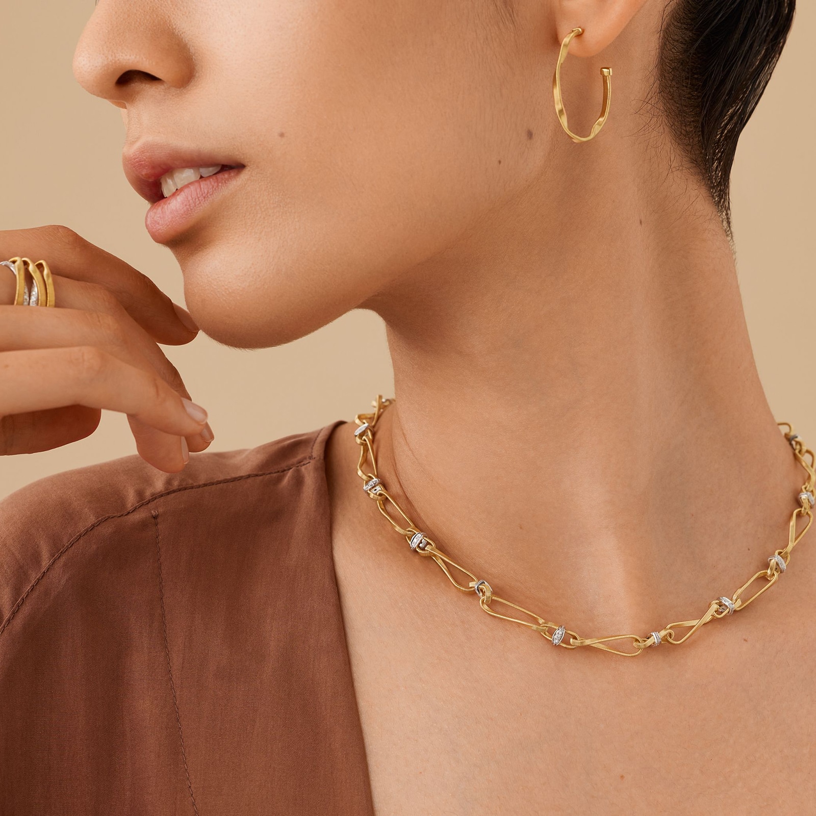 Marco Bicego 18K Yellow Gold Marrakech Onde 0.75ctw Diamond Link Necklace