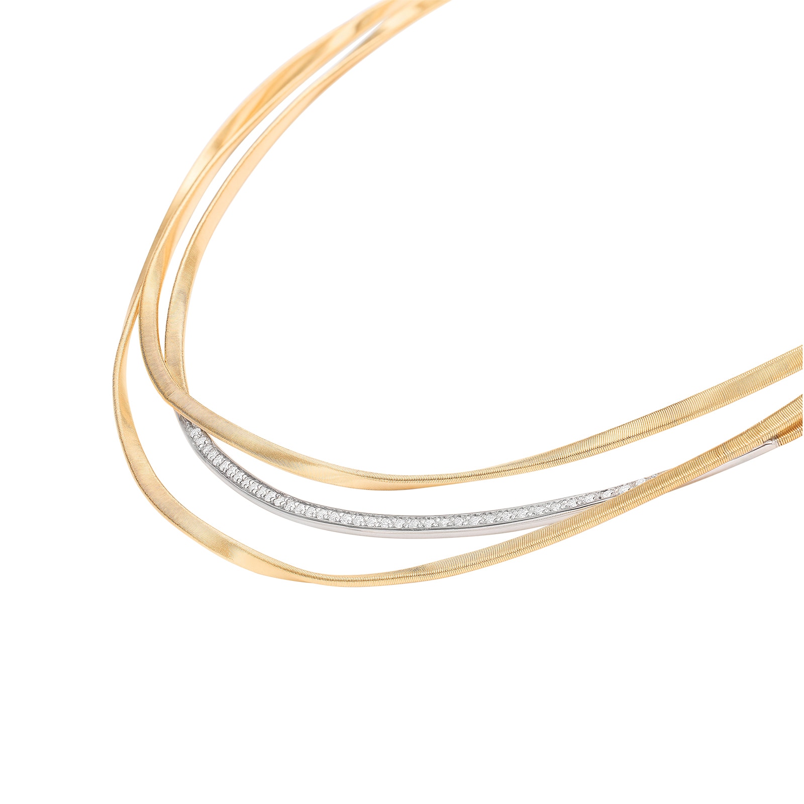 Marco Bicego 18K Yellow Gold Marrakech 0.32ctw Diamond 3 Row Necklace