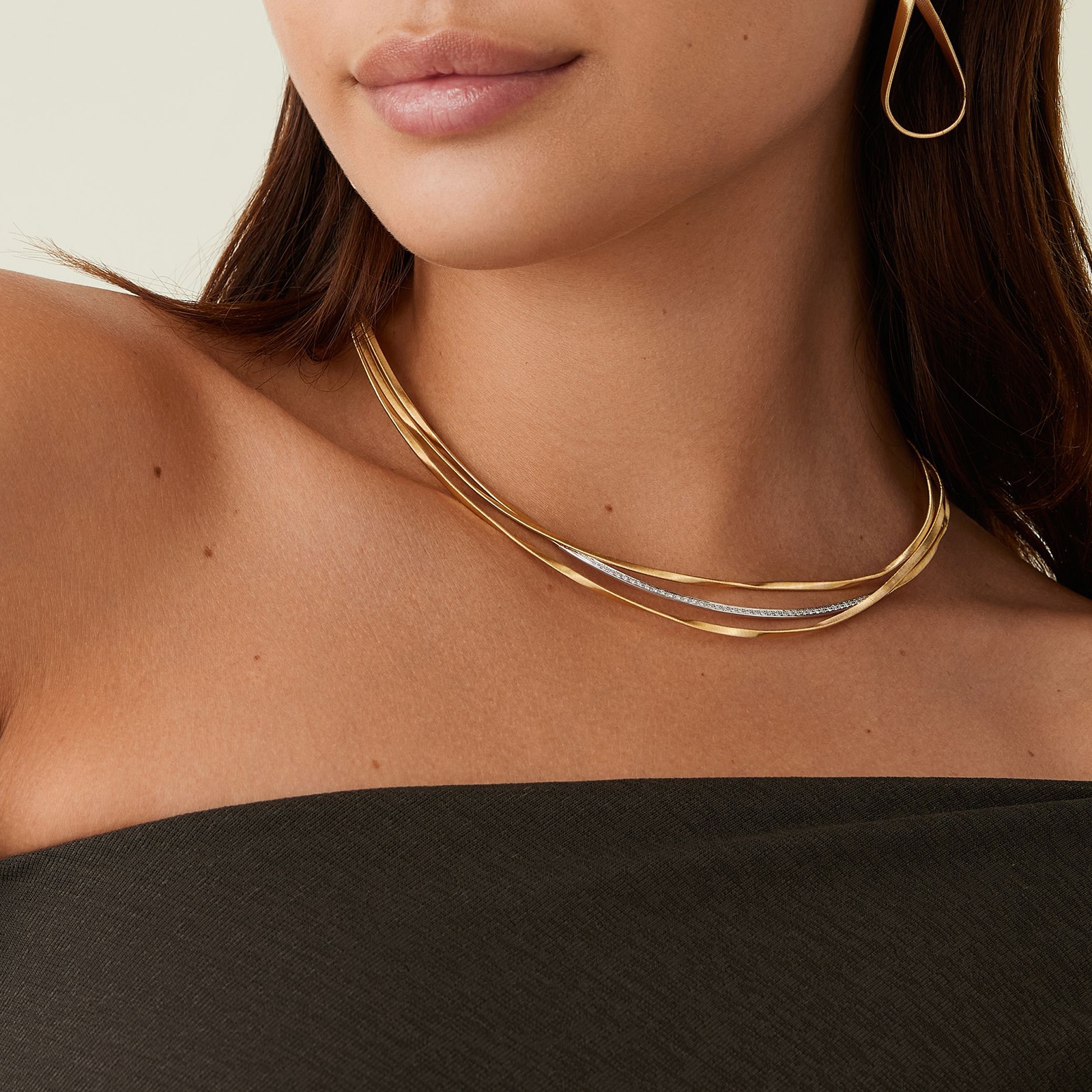 Marco Bicego 18K Yellow Gold Marrakech 0.32ctw Diamond 3 Row Necklace