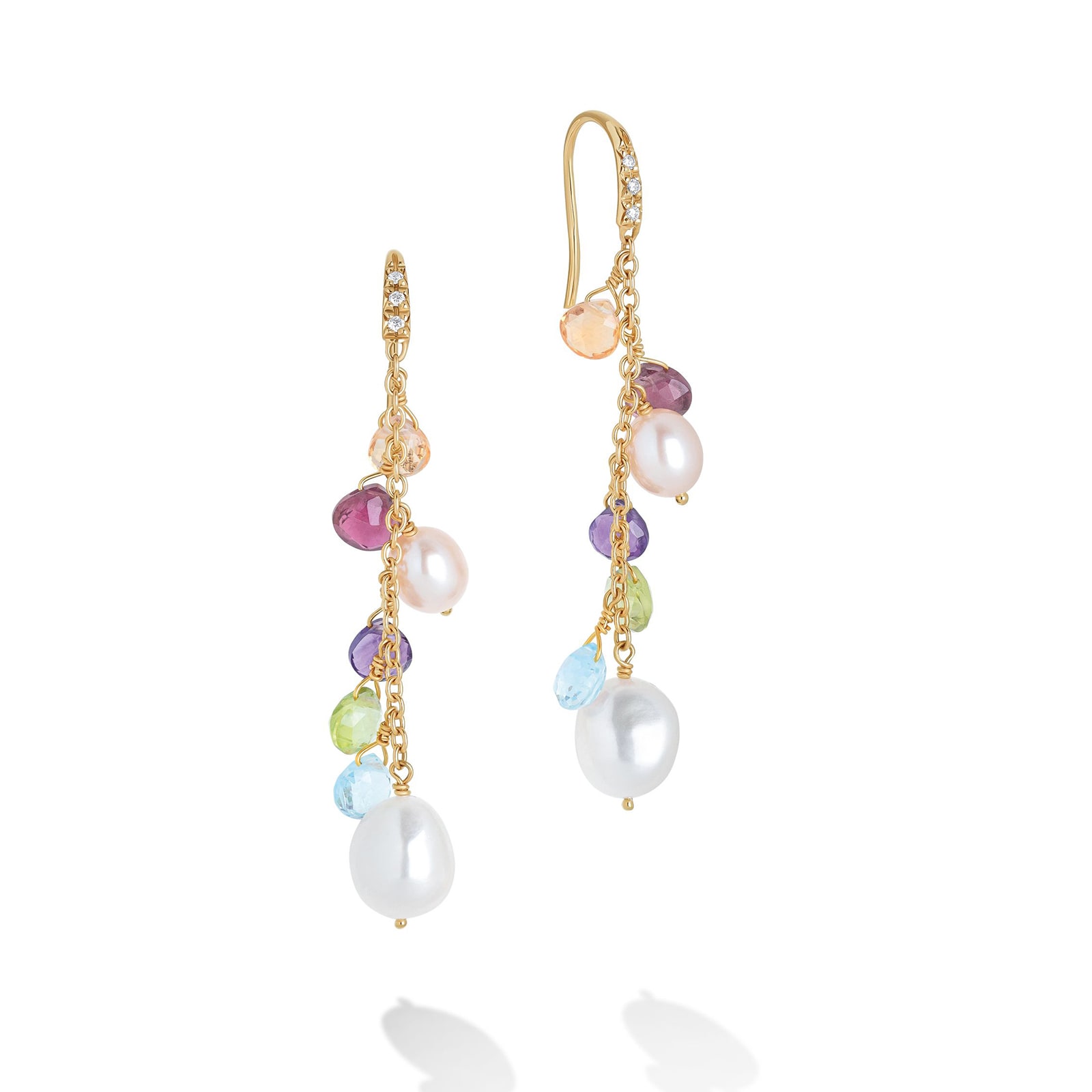 Marco Bicego 18K Yellow Gold Paradise 0.05ctw Mixed Stone & Pearl Earrings