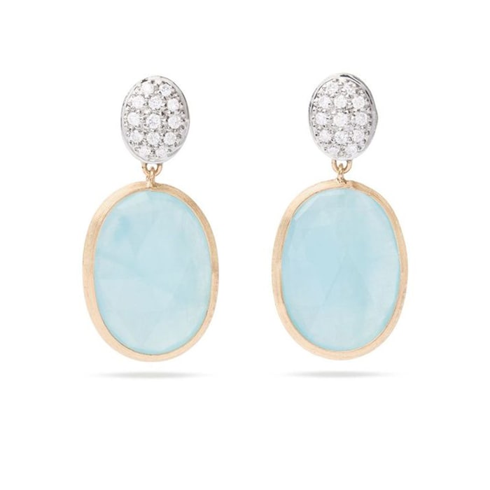 Marco Bicego 18K Yellow Gold Siviglia 0.05ctw Diamond & Aquamarine Drop Earrings