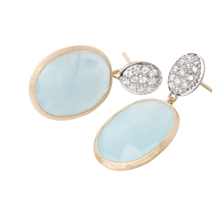 Marco Bicego 18K Yellow Gold Siviglia 0.05ctw Diamond & Aquamarine Drop Earrings