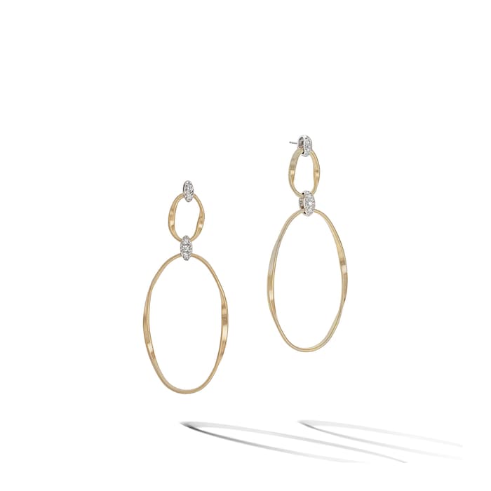 Marco Bicego 18K Yellow Gold Marrakech Onde 0.08ctw Diamond Double Drop Earrings