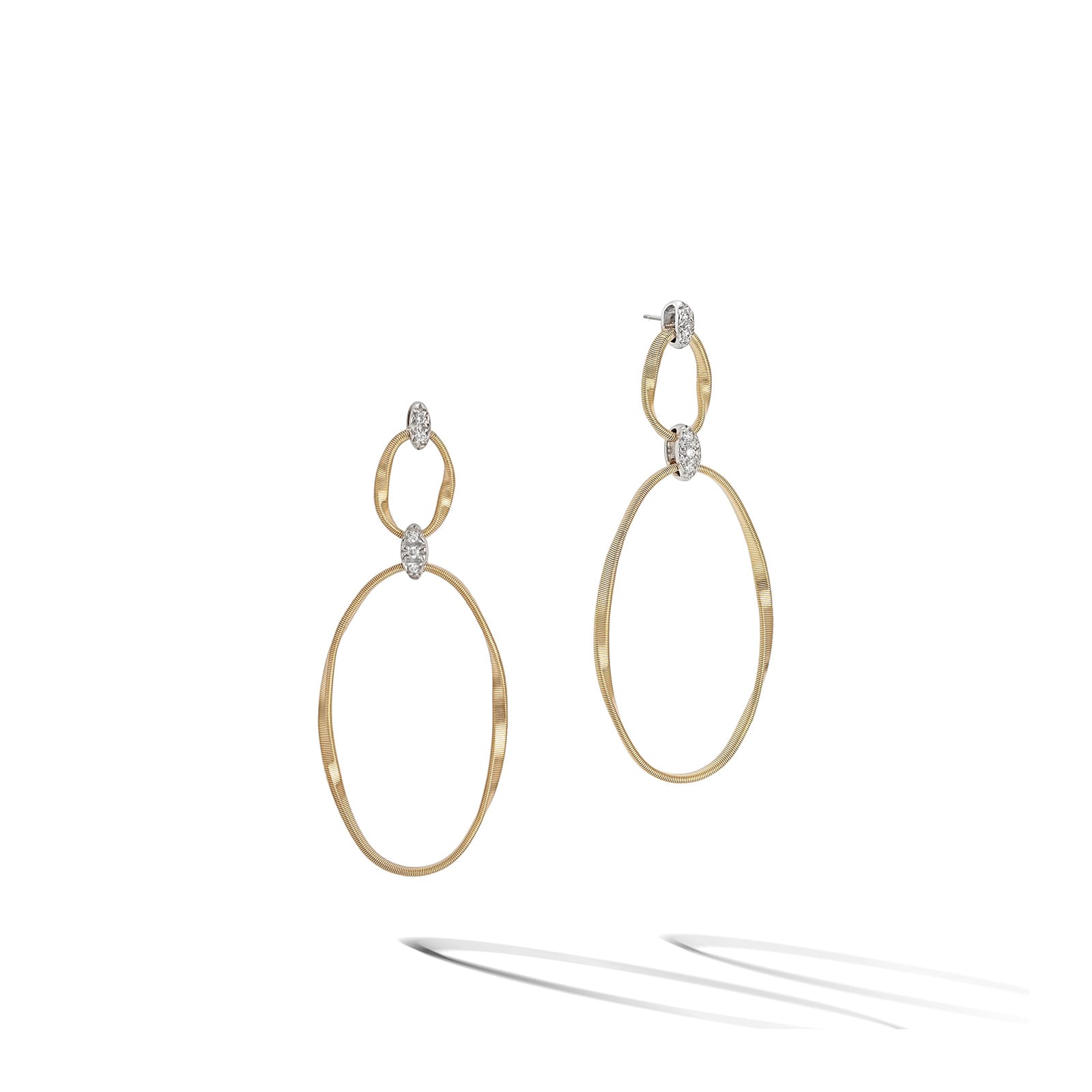 Marco Bicego 18K Yellow Gold Marrakech Onde 0.08ctw Diamond Double Drop Earrings