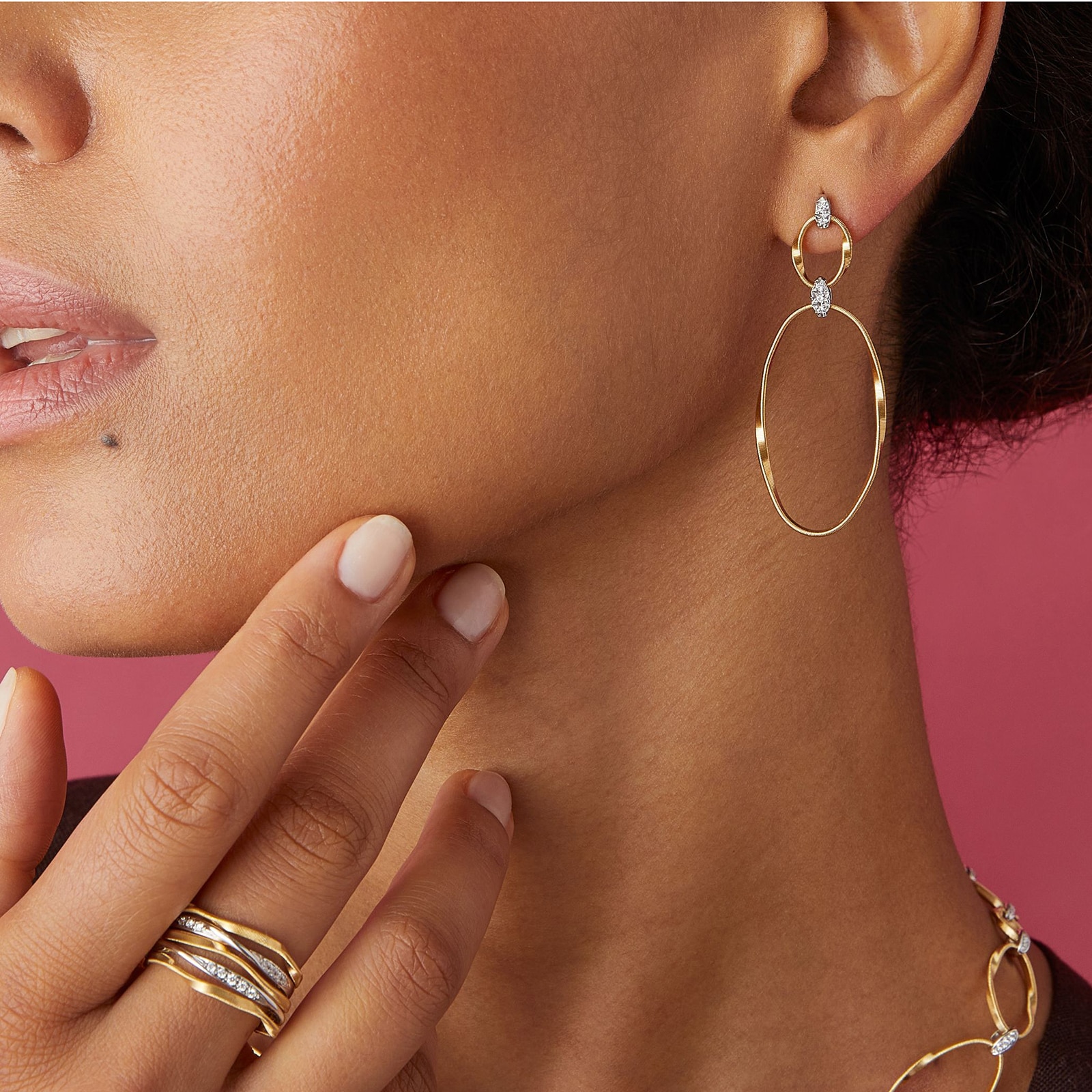 Marco Bicego 18K Yellow Gold Marrakech Onde 0.08ctw Diamond Double Drop Earrings Marco Bicego 18K Yellow Gold Marrakech Onde 0.08ctw Diamond Double Drop Earrings