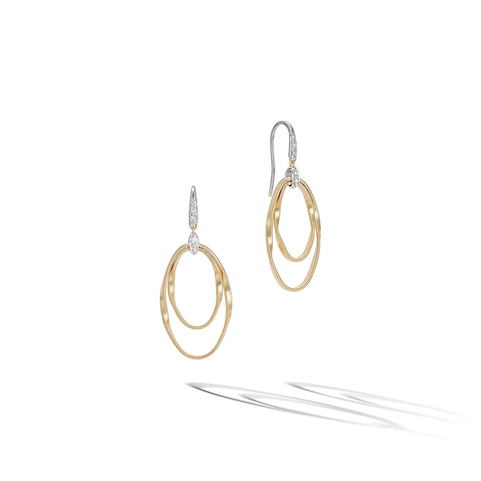 Marco Bicego 18K Yellow Gold Marrakech Onde 0.03ctw Diamond Double Drop Earrings