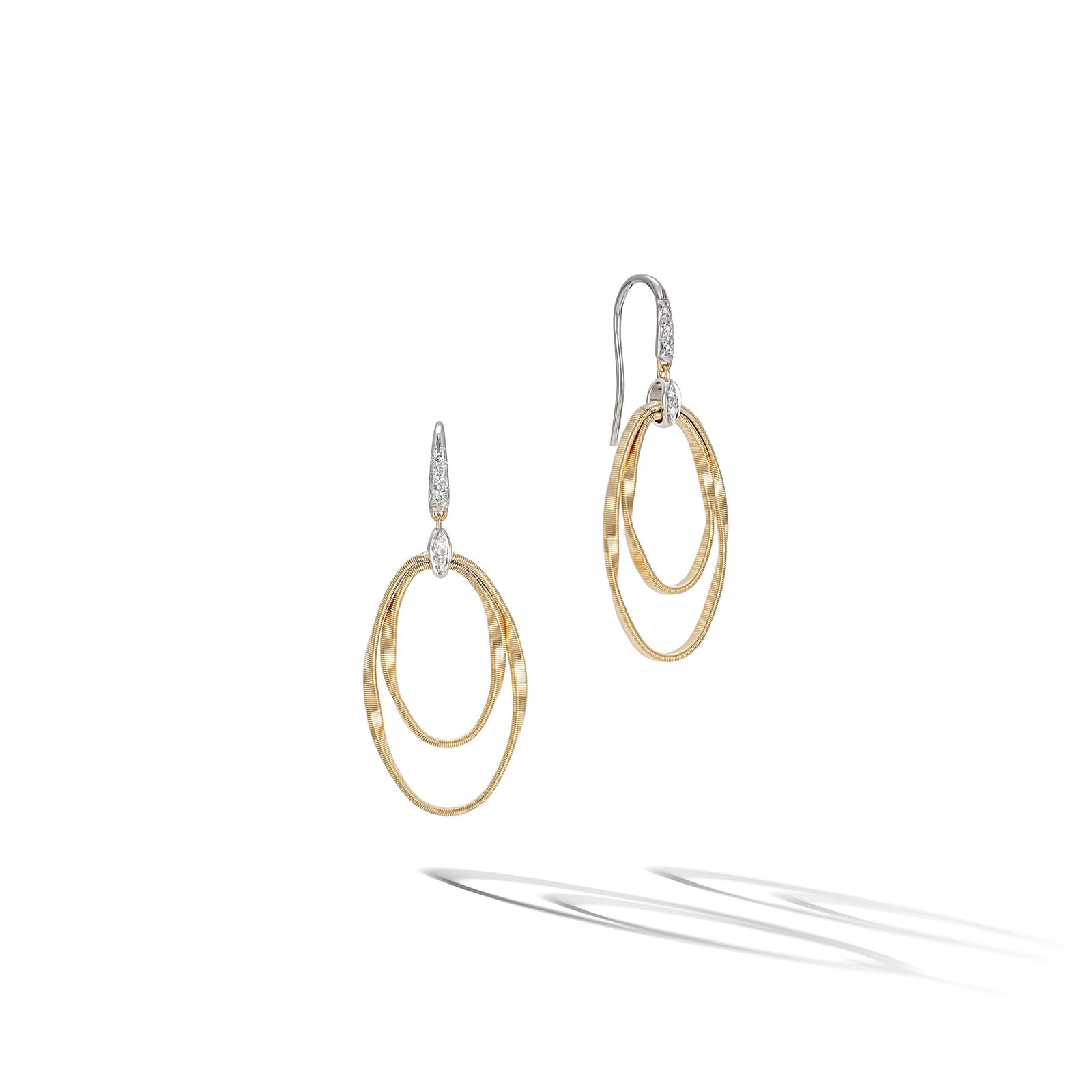 Marco Bicego 18K Yellow Gold Marrakech Onde 0.03ctw Diamond Double Drop Earrings