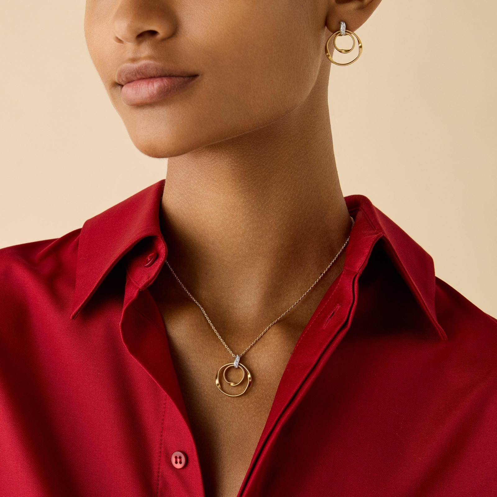 Marco Bicego 18ct Yellow Gold Marrakech Double Hoop Diamond Pendant Necklace Marco Bicego 18ct Yellow Gold Marrakech Double Hoop Diamond Pendant Necklace