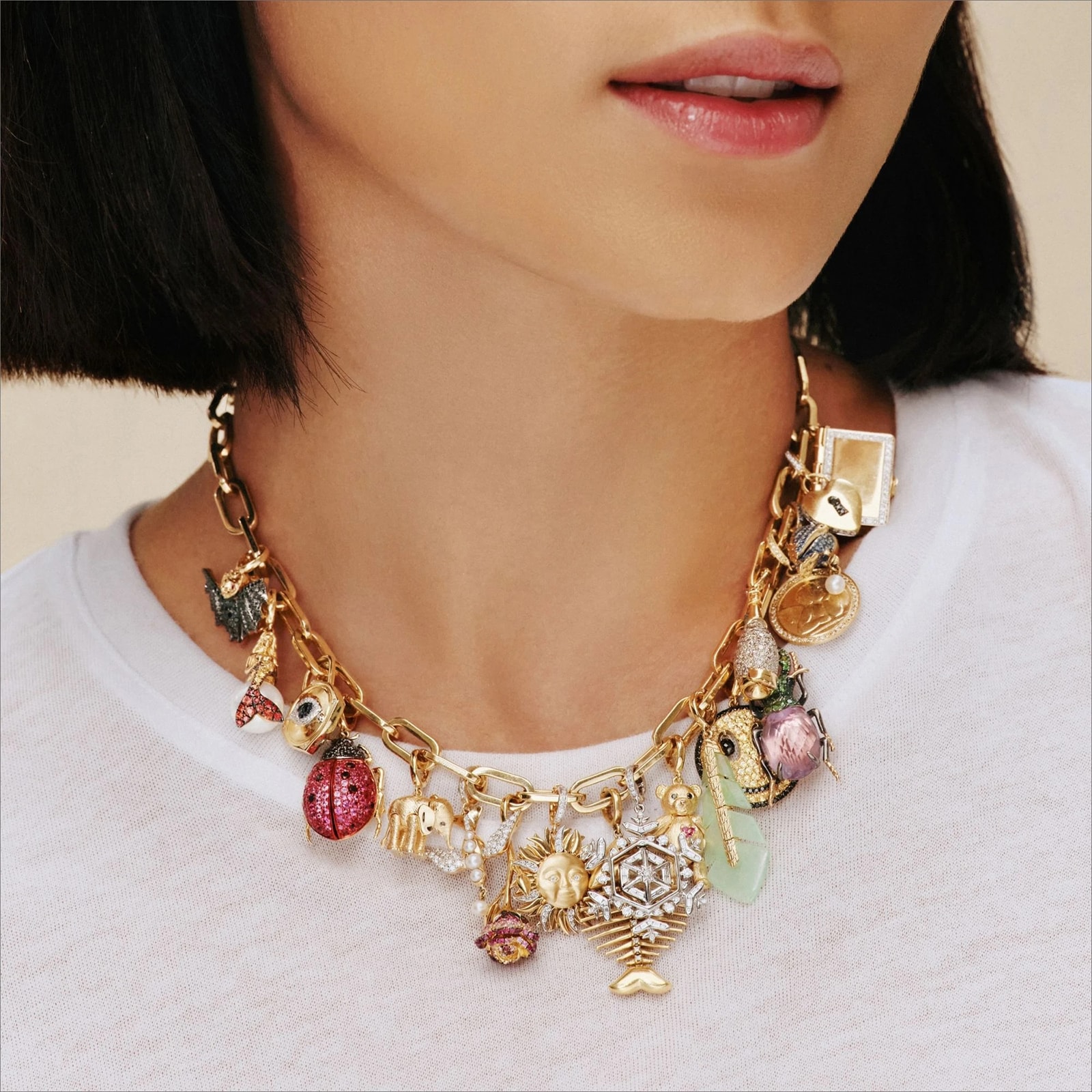 Annoushka Annoushka x The Vampire's Wife Mermaid Charm Pendant In 18ct Yellow Gold With Pearl And Sapphires