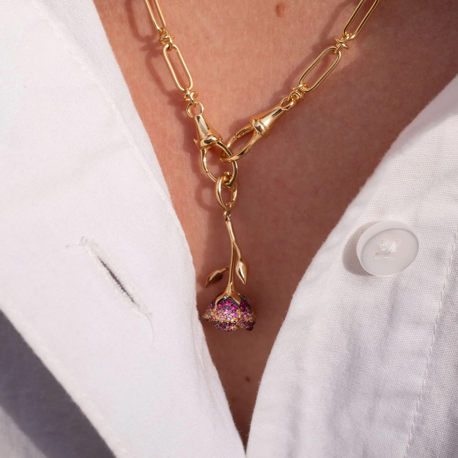 Annoushka Annoushka x The Vampire's Wife Rose Charm Pendant in 18ct Yellow Gold With Sapphires Annoushka Annoushka x The Vampire's Wife Rose Charm Pendant in 18ct Yellow Gold With Sapphires