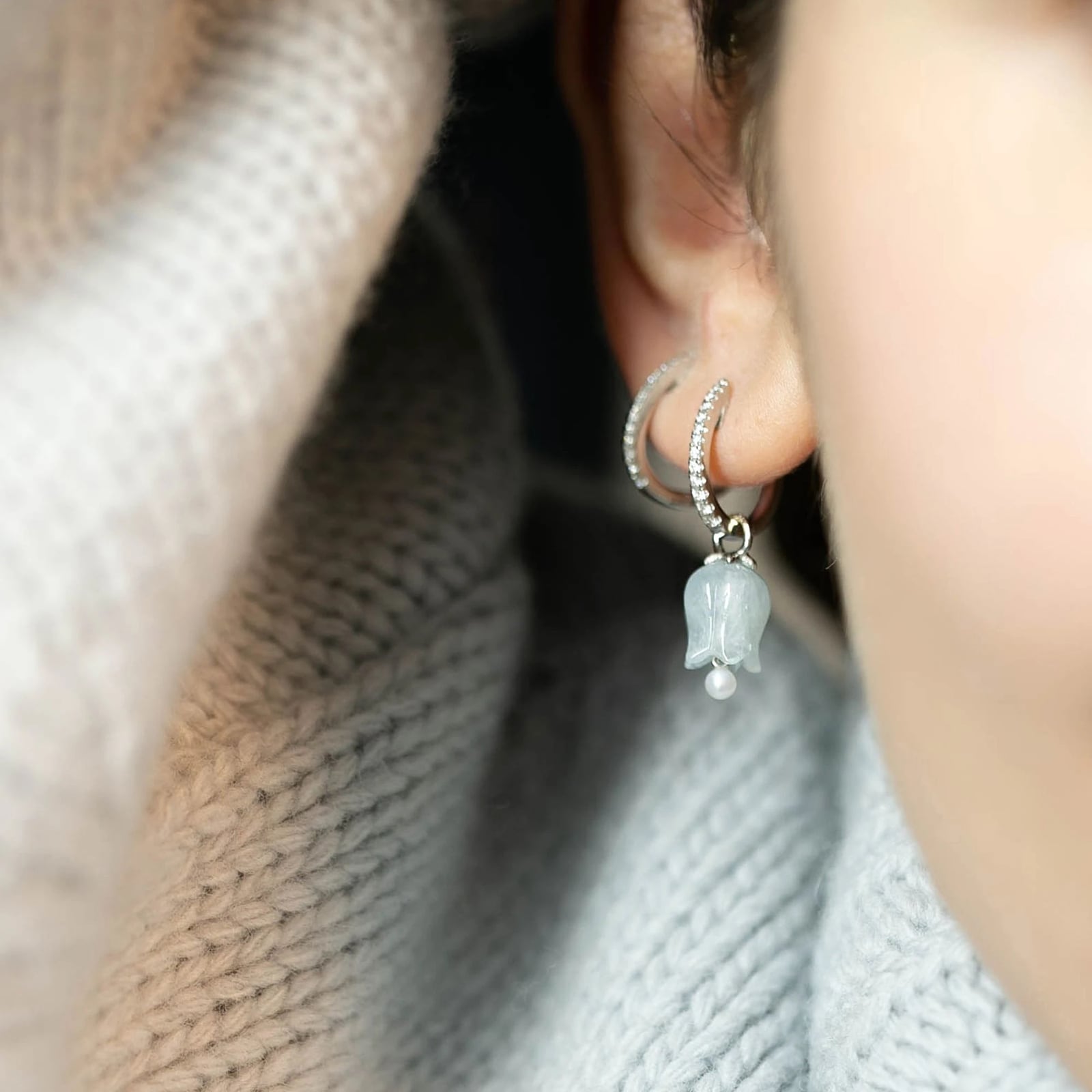 Annoushka Tulips Earring Drops In 18ct White Gold With Aquamarine And Pearls Annoushka Tulips Earring Drops In 18ct White Gold With Aquamarine And Pearls
