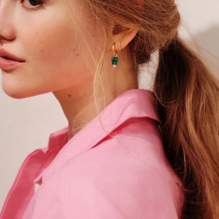 Annoushka Tulips Earring Drops In 18ct Yellow Gold With Malachite And Pearls