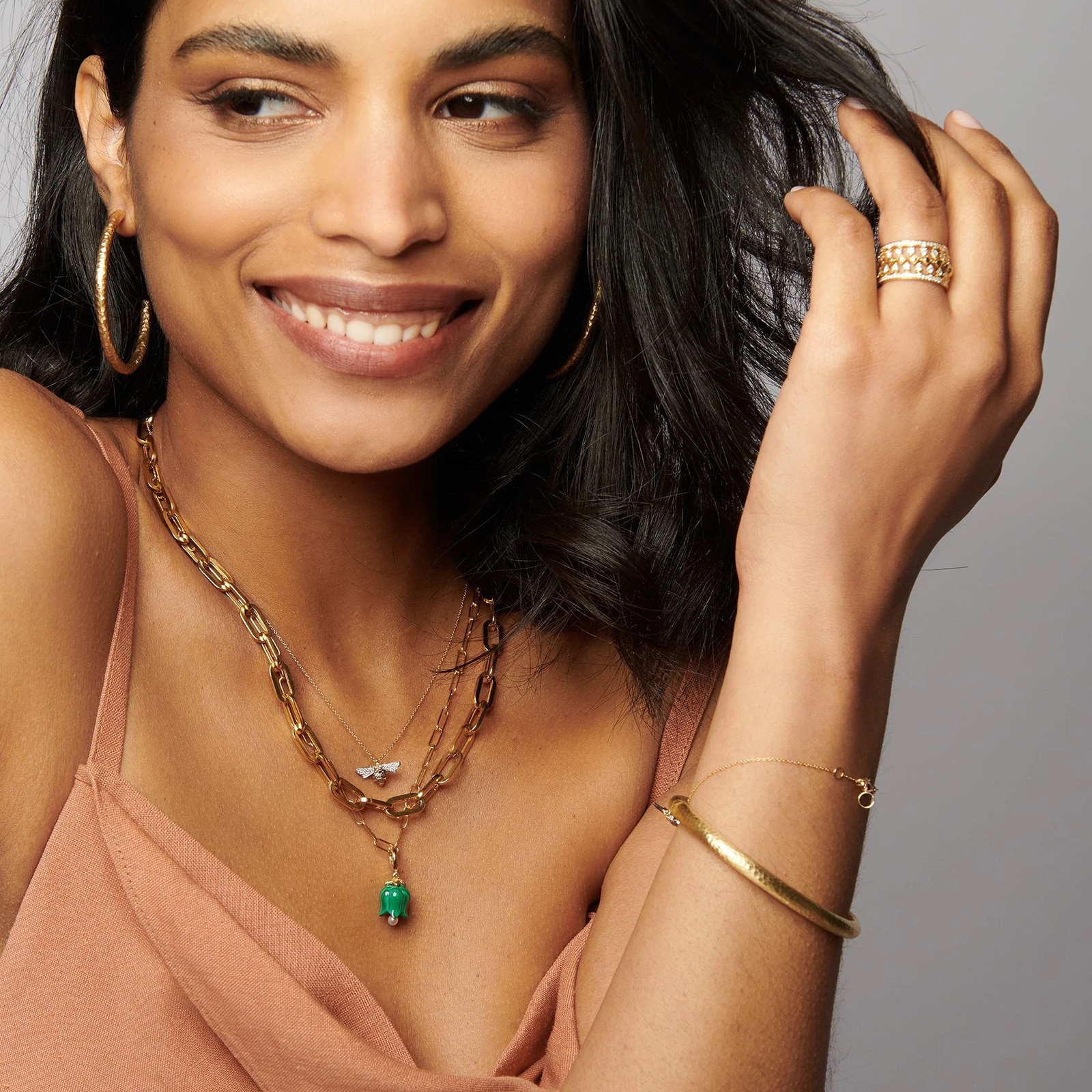 Annoushka Tulips Pendant In 18ct Yellow Gold With Malachite And Pearl