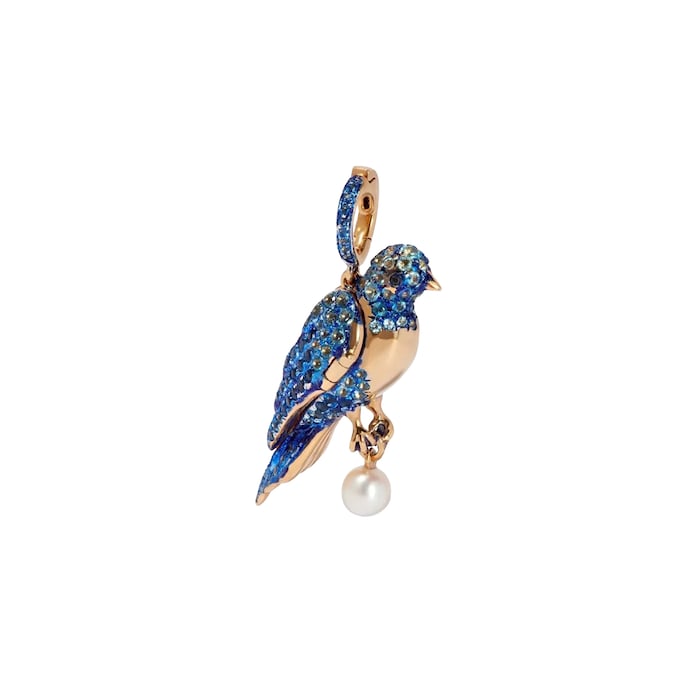 Annoushka Mythology Bluebird Charm Pendant In 18ct Yellow Gold With Topaz, Sapphire, Diamond & Pearl