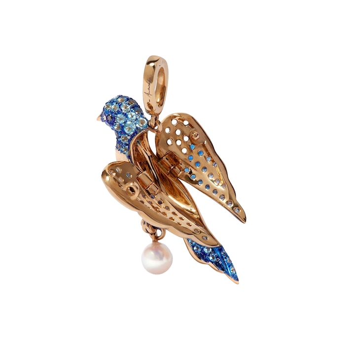 Annoushka Mythology Bluebird Charm Pendant In 18ct Yellow Gold With Topaz, Sapphire, Diamond & Pearl