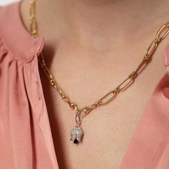 Annoushka Tulips Charm Pendant In 18ct White Gold With Diamonds and Briolette Spinel