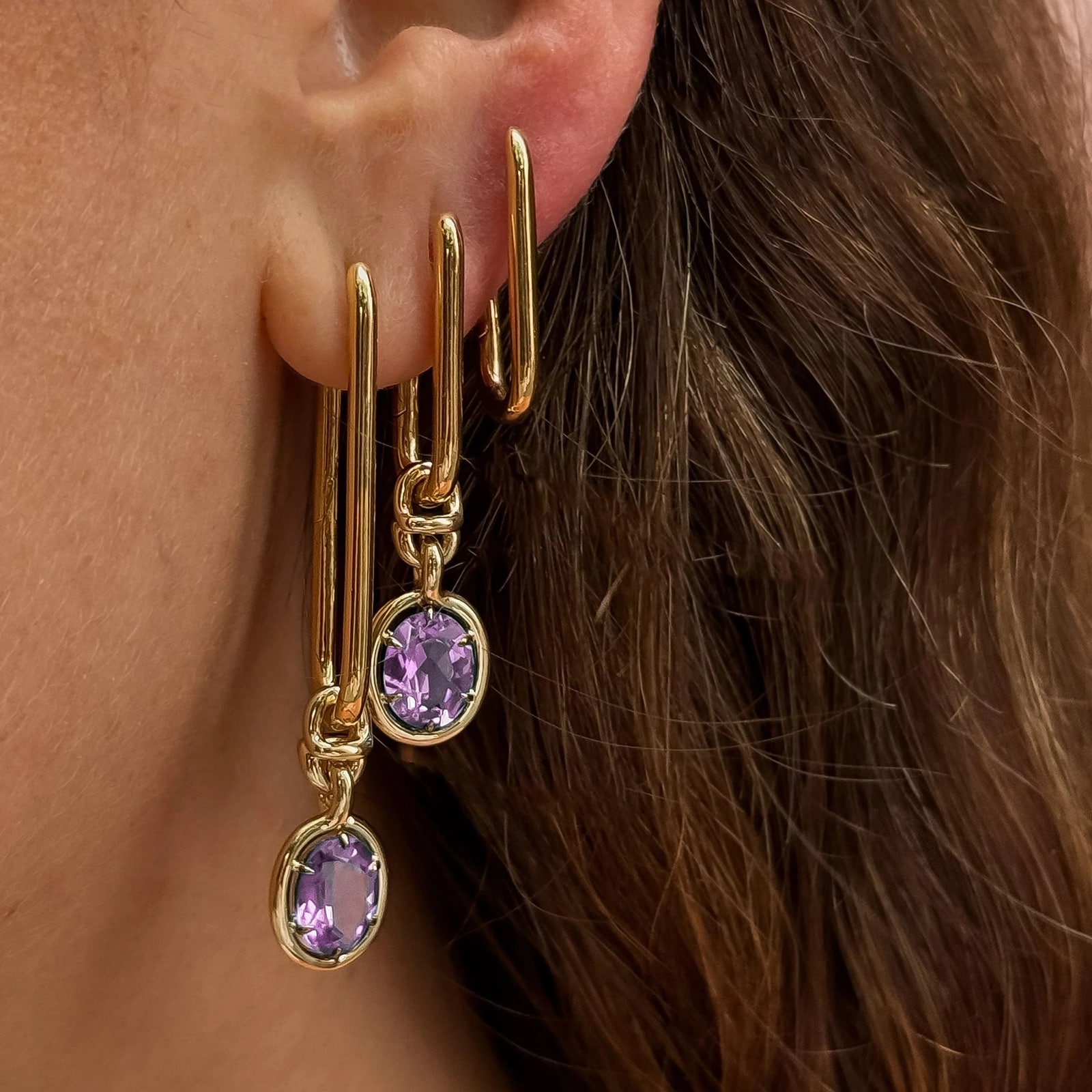 Annoushka Earring Drops In 14ct Yellow Gold With Amethyst Annoushka Earring Drops In 14ct Yellow Gold With Amethyst