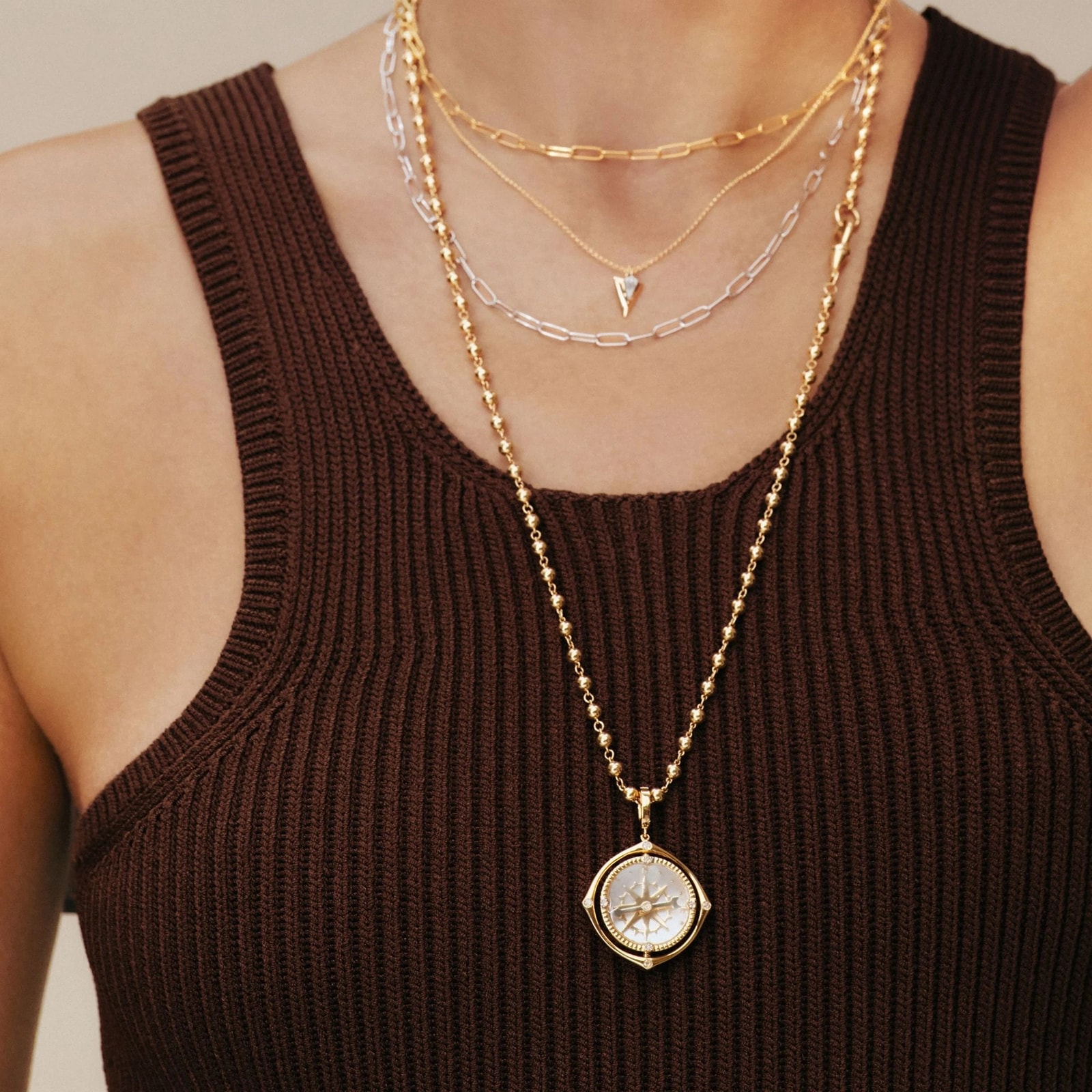 Annoushka Mythology Spinning Compass Pendant In 18ct Yellow Gold With Pearl, Quartz And Diamonds