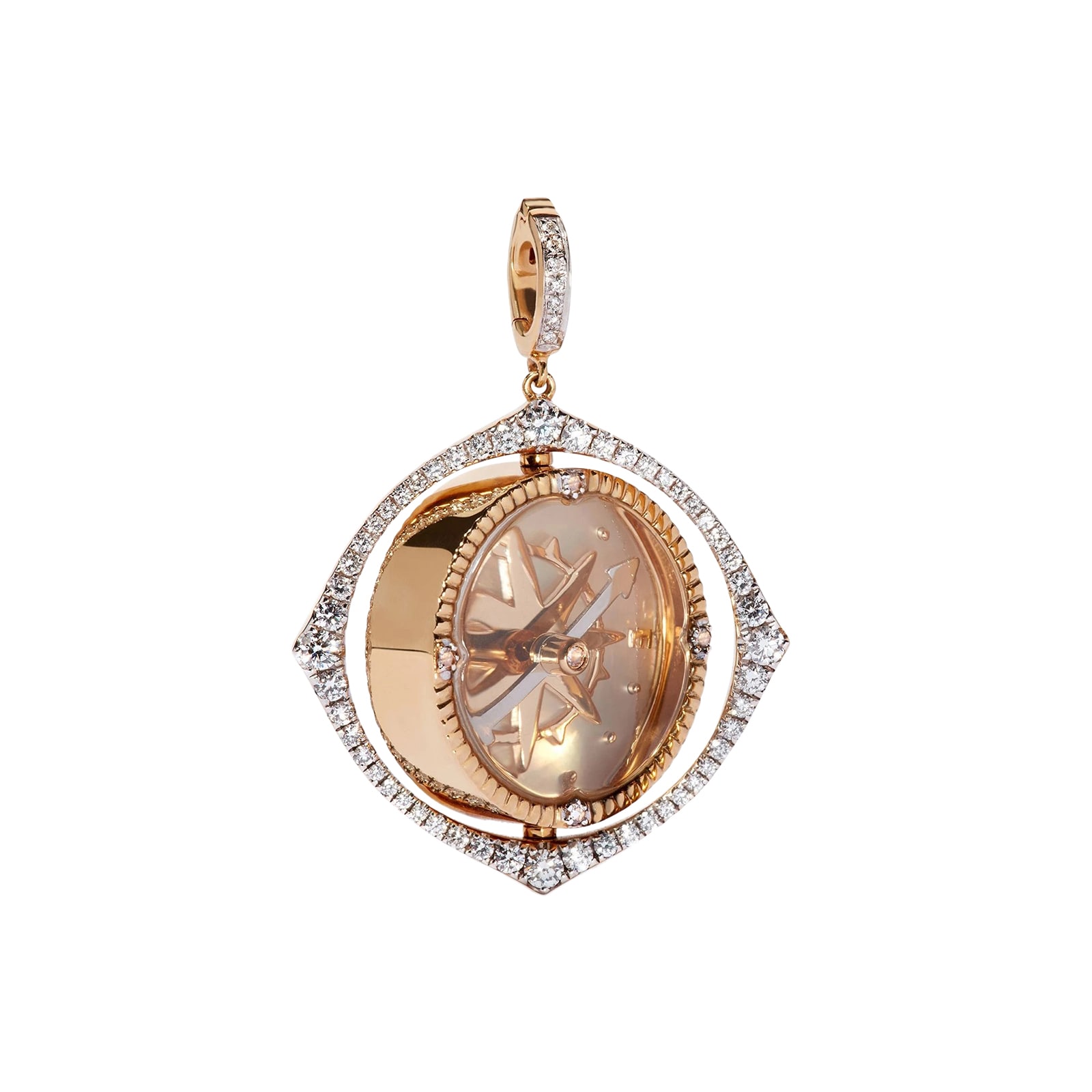 Annoushka Mythology Spinning Compass Pendant In 18ct Yellow Gold With Pearl, Quartz And Diamonds Annoushka Mythology Spinning Compass Pendant In 18ct Yellow Gold With Pearl, Quartz And Diamonds