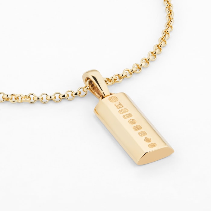 886 Royal Mint 9ct Yellow Gold Bar Pendant Belcher Chain Necklace - Small