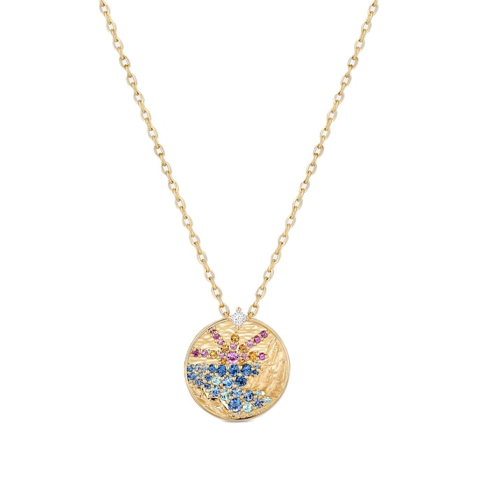 Nouvel Heritage Medallion Sunset 18K Yellow Gold Multi Stone Necklace - 18"