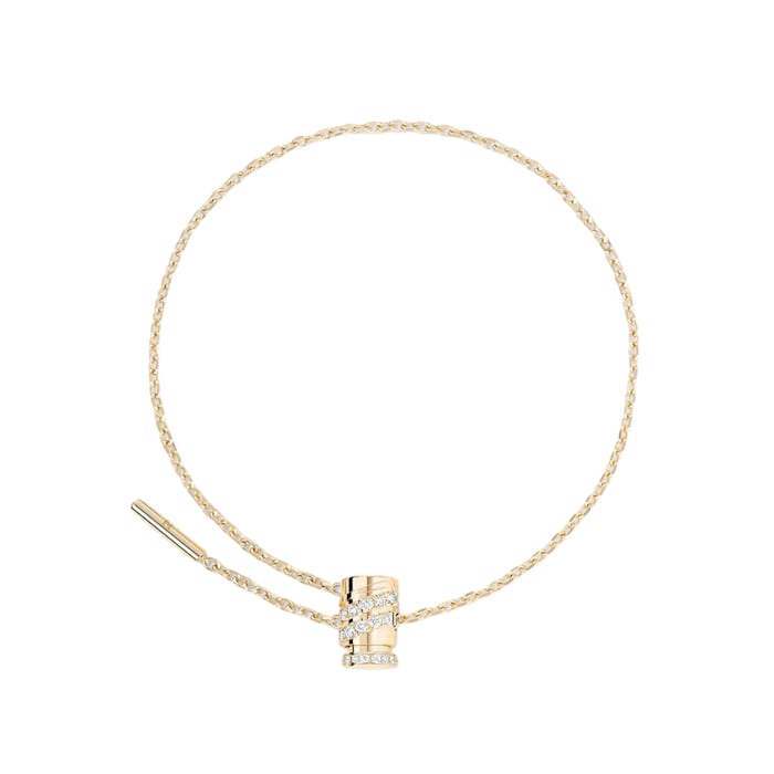 Nouvel Heritage Latch 18K Yellow Gold Mini Semi Paved Diamond Bracelet - Size Medium