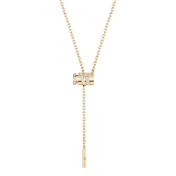 Nouvel Heritage Latch 18K Yellow Gold Mini Semi Paved Diamond Lariat Necklace