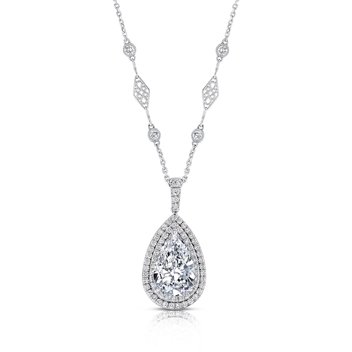 UNEEK Platinum 5.85cttw Pear Cut and 1.10cttw Round Diamond Double Halo Pendant - PENDANT ONLY