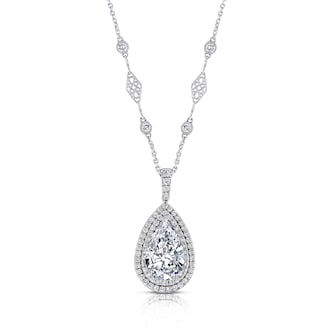 UNEEK Platinum 5.85cttw Pear Cut and 1.10cttw Round Diamond Double Halo Pendant - PENDANT ONLY UNEEK Platinum 5.85cttw Pear Cut and 1.10cttw Round Diamond Double Halo Pendant - PENDANT ONLY