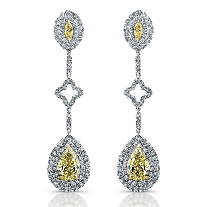UNEEK 18k White Gold 3.50cttw Yellow Diamond and 2.50cttw Diamond Pear Drop Earrings