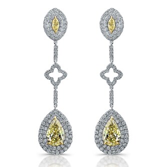 UNEEK 18k White Gold 3.50cttw Yellow Diamond and 2.50cttw Diamond Pear Drop Earrings UNEEK 18k White Gold 3.50cttw Yellow Diamond and 2.50cttw Diamond Pear Drop Earrings