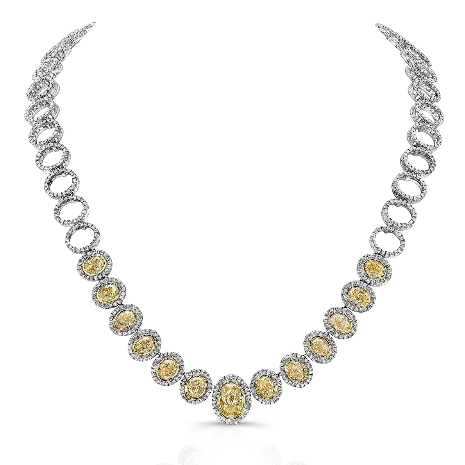 UNEEK 18k White Gold 16.41cttw Yellow Oval Diamond and 5.63cttw Diamond Necklace