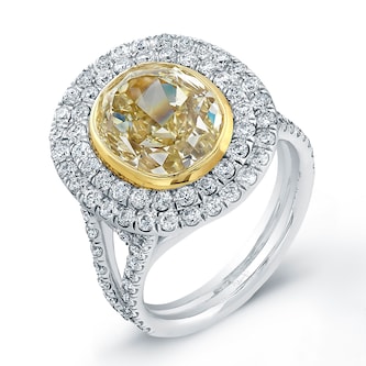 UNEEK Platinum 4.04cttw Oval Yellow Diamond and 1.60cttw White Double Diamond Halo Ring - Size 6.5