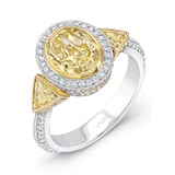UNEEK Platinum 2.60cttw Yellow Diamond and 0.50cttw white diamond Oval Halo Ring - Size 6.5