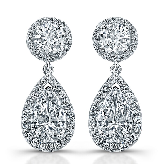 UNEEK Platinum 5.48cttw Pear Cut and Brilliant Cut Halo Diamond Drop Earrings