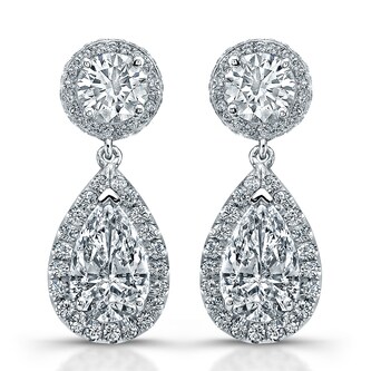 UNEEK Platinum 5.48cttw Pear Cut and Brilliant Cut Halo Diamond Drop Earrings UNEEK Platinum 5.48cttw Pear Cut and Brilliant Cut Halo Diamond Drop Earrings