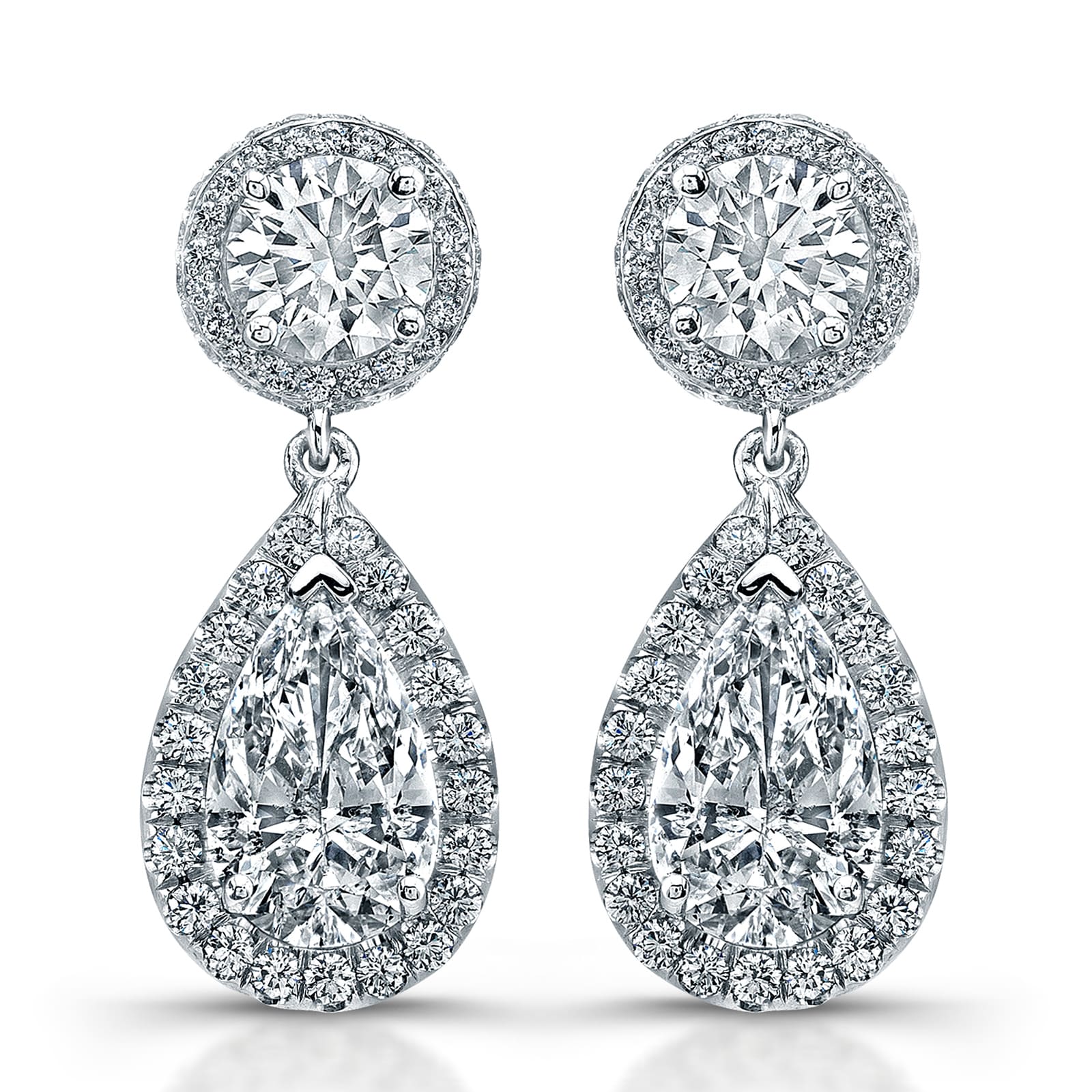 UNEEK Platinum 5.48cttw Pear Cut and Brilliant Cut Halo Diamond Drop Earrings