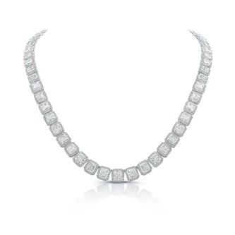Uneek 18k White Gold 35.9cttw Diamond Cushion Cut Halo Necklace Uneek 18k White Gold 35.9cttw Diamond Cushion Cut Halo Necklace